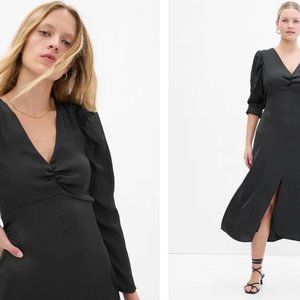Puff Sleeve Satin gorgeous black fitted dress!!! 6petite, rare! GAP DRESS NWT